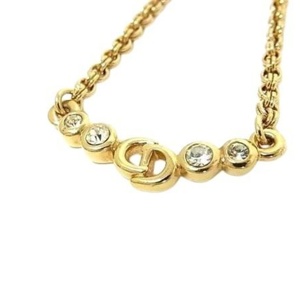 Christian Dior Necklace CD Logo Gold Metal Rhinestone - Picture 3 of 3